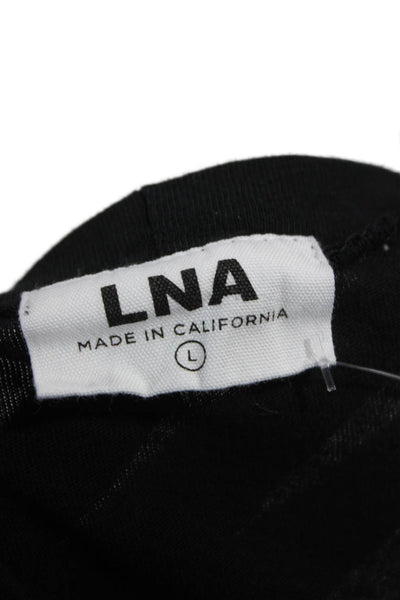 LNA Womens Basic Black Cotton 3/4 Sleeve Crew Neck T-Shirt Size L