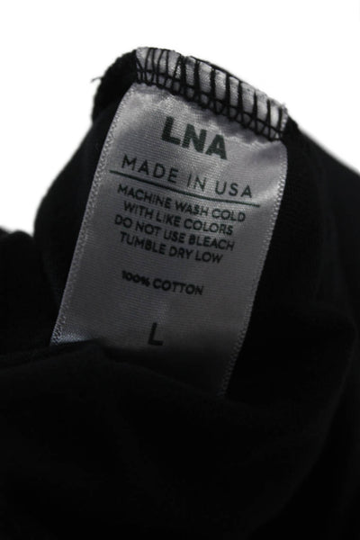 LNA Womens Basic Black Cotton 3/4 Sleeve Crew Neck T-Shirt Size L