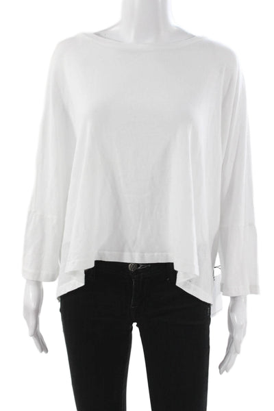 LNA Womens White 100% Cotton Boat Neck Long Sleeve Basic T-Shirt Size L