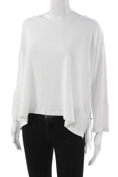 LNA Womens White 100% Cotton Boat Neck Long Sleeve Basic T-Shirt Size L