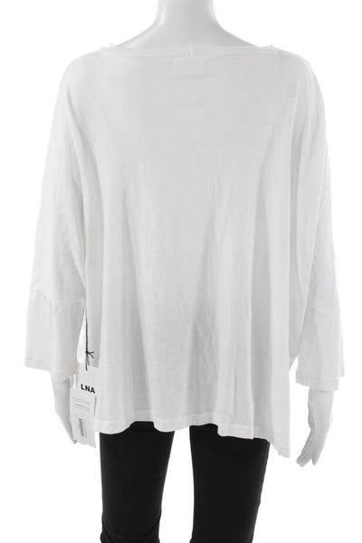 LNA Womens White 100% Cotton Boat Neck Long Sleeve Basic T-Shirt Size L