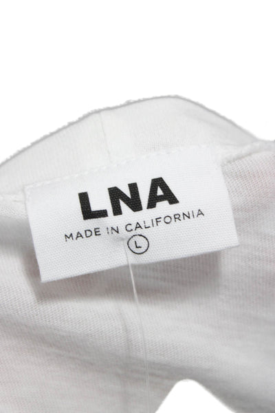 LNA Womens White 100% Cotton Boat Neck Long Sleeve Basic T-Shirt Size L