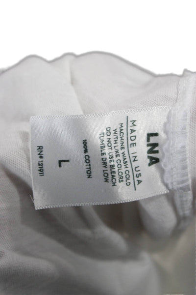 LNA Womens White 100% Cotton Boat Neck Long Sleeve Basic T-Shirt Size L