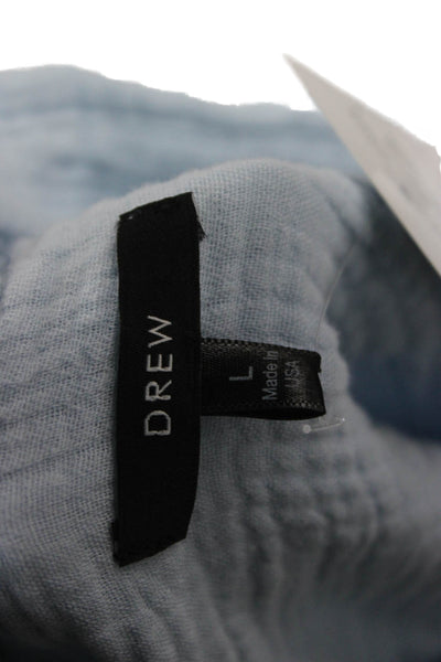 Drew Womens Button Down Collared Cotton Blouse Long Sleeve Blue Size L