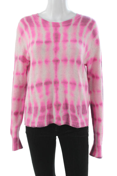 Aqua Cashmere Women Pink Tie Dye Cashmere Crewneck Pullover Size M