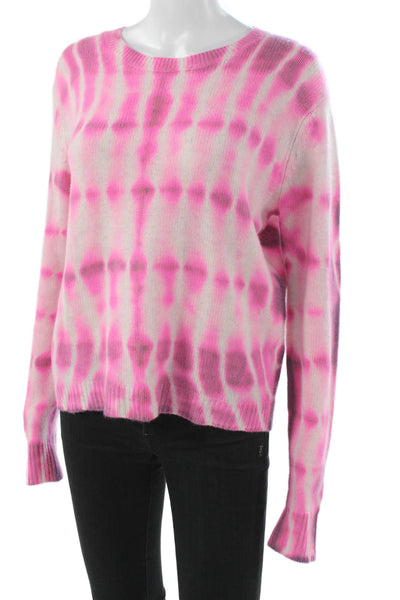 Aqua Cashmere Women Pink Tie Dye Cashmere Crewneck Pullover Size M