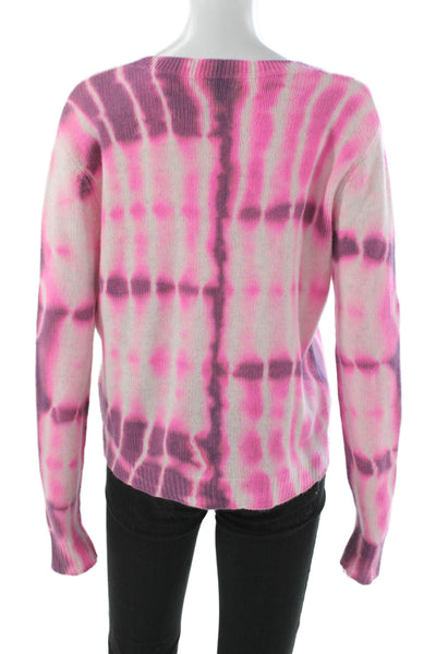 Aqua Cashmere Women Pink Tie Dye Cashmere Crewneck Pullover Size M