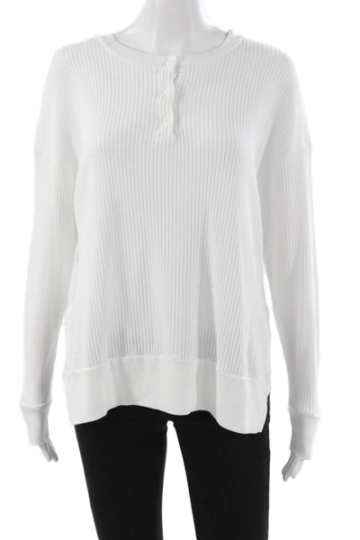 Stateside Womens Henley Pullover Long Sleeve White Supima Cotton Modal Size L