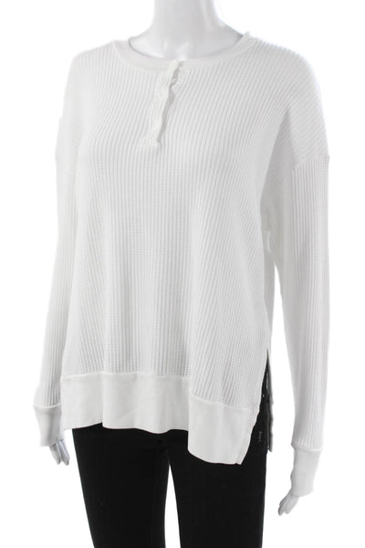 Stateside Womens Henley Pullover Long Sleeve White Supima Cotton Modal Size L