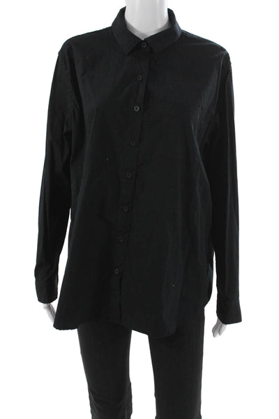 Roots Womens Basic Button-Up Black Organic Cotton Longsleeve Size M