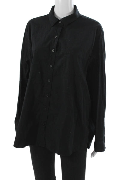 Roots Womens Basic Button-Up Black Organic Cotton Longsleeve Size M