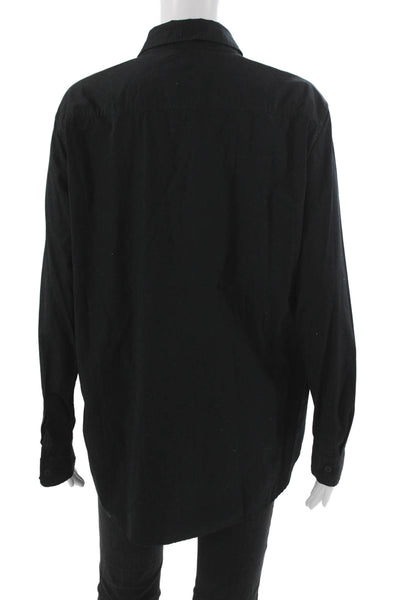 Roots Womens Basic Button-Up Black Organic Cotton Longsleeve Size M