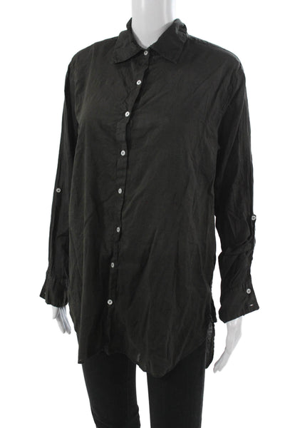 Sundry Women Blouse Button-Up Cotton Collared Long Sleeve Black Size 2