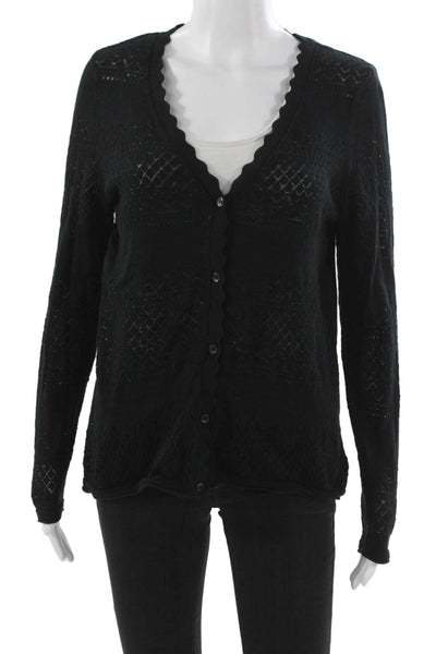 Frye Womens Cardigan Black V-Neck Geometric Cotton Long Sleeve Size M