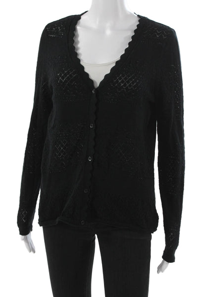 Frye Womens Cardigan Black V-Neck Geometric Cotton Long Sleeve Size M