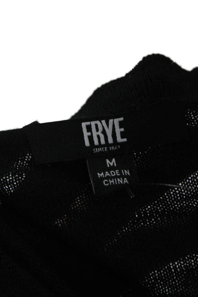 Frye Womens Cardigan Black V-Neck Geometric Cotton Long Sleeve Size M