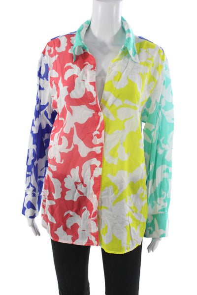 Milly Cabana Women Colorblock Collared Button-Up Long Sleeve Multicolor Size M