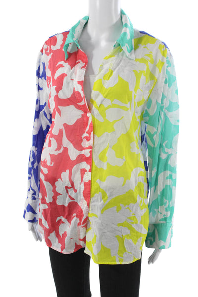 Milly Cabana Women Colorblock Collared Button-Up Long Sleeve Multicolor Size M