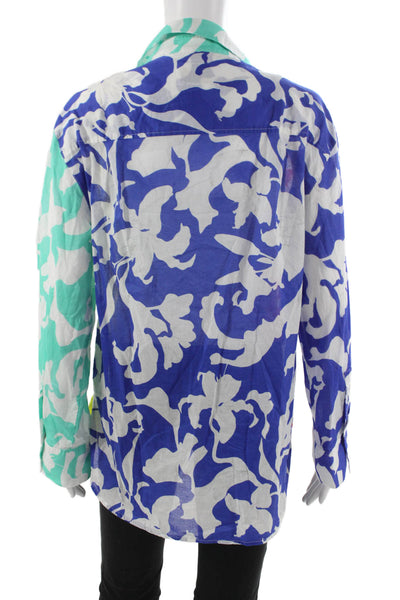 Milly Cabana Women Colorblock Collared Button-Up Long Sleeve Multicolor Size M