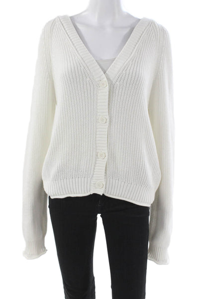 One Grey Day Womens V-Neck Cotton Blend Cardigan White Long Sleeve Size L