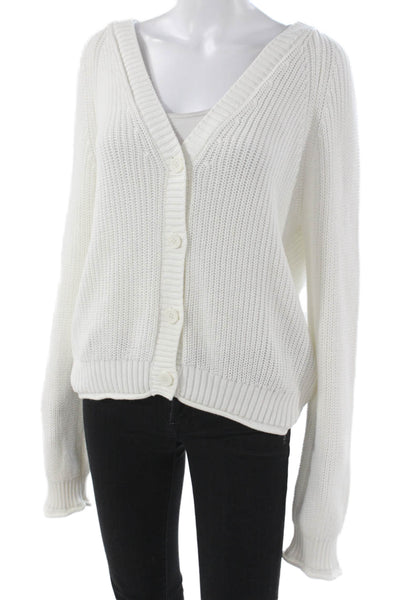 One Grey Day Womens V-Neck Cotton Blend Cardigan White Long Sleeve Size L