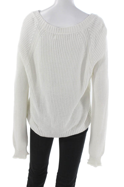 One Grey Day Womens V-Neck Cotton Blend Cardigan White Long Sleeve Size L