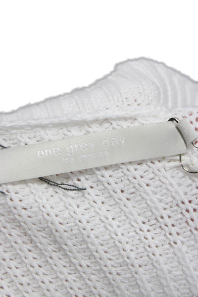 One Grey Day Womens V-Neck Cotton Blend Cardigan White Long Sleeve Size L