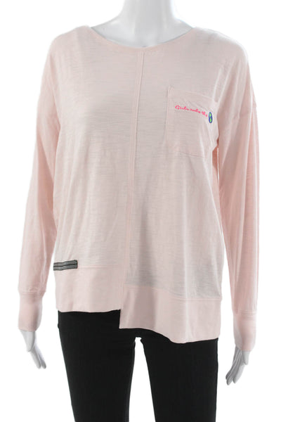 Lisa Todd Women Basic Pink Cotton V-Neck Long Sleeve T-Shirt Size S