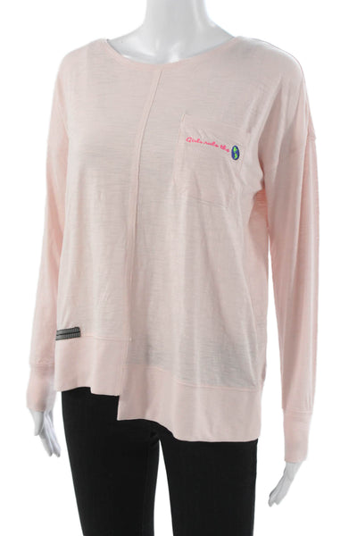 Lisa Todd Women Basic Pink Cotton V-Neck Long Sleeve T-Shirt Size S