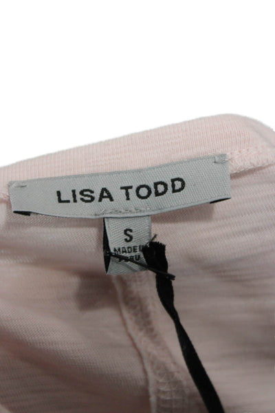 Lisa Todd Women Basic Pink Cotton V-Neck Long Sleeve T-Shirt Size S