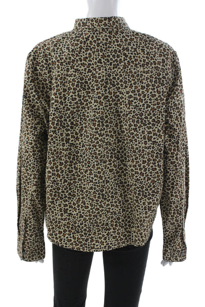 J Crew Unisex Adults Beige Animal Print Collared Button Down Long Sleeve Size L