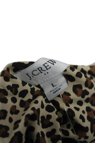 J Crew Unisex Adults Beige Animal Print Collared Button Down Long Sleeve Size L