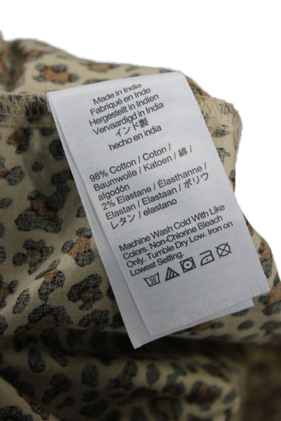 J Crew Unisex Adults Beige Animal Print Collared Button Down Long Sleeve Size L