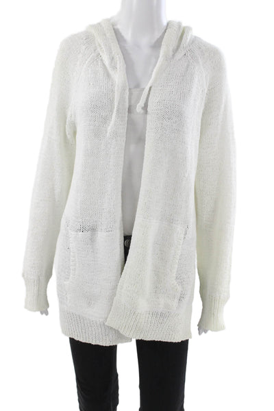 360 Sweater Womens Hooded Cardigan White Nylon Solid Long Sleeve Size S