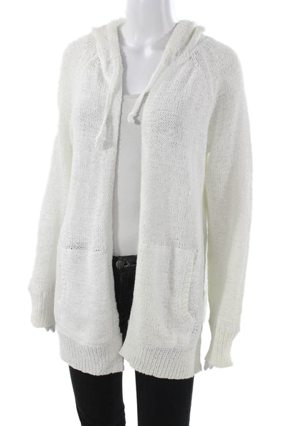 360 Sweater Womens Hooded Cardigan White Nylon Solid Long Sleeve Size S