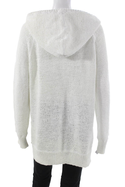 360 Sweater Womens Hooded Cardigan White Nylon Solid Long Sleeve Size S