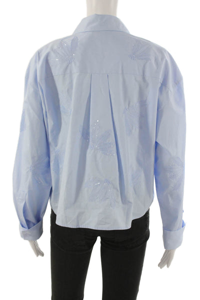 Zara Unisex Adults Button Down Collared Floral Cotton Long Sleeve Blue Size M