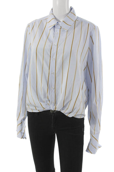 Finley Womens Button Down Striped Viscose Collared Long Sleeve Blue Top Size M