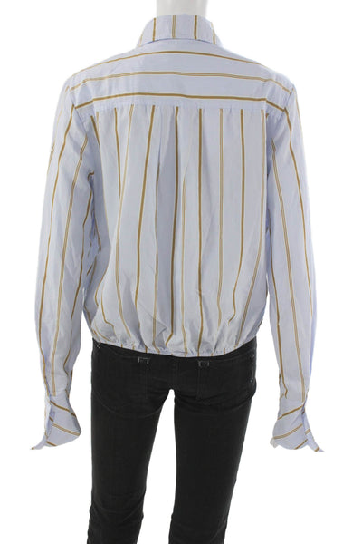 Finley Womens Button Down Striped Viscose Collared Long Sleeve Blue Top Size M