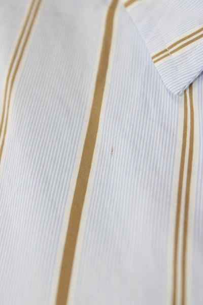 Finley Womens Button Down Striped Viscose Collared Long Sleeve Blue Top Size M