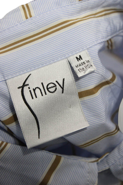Finley Womens Button Down Striped Viscose Collared Long Sleeve Blue Top Size M