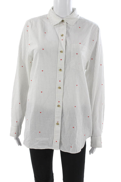 Marine Layer Women Striped Collared Button-Up Long Sleeve White Size S