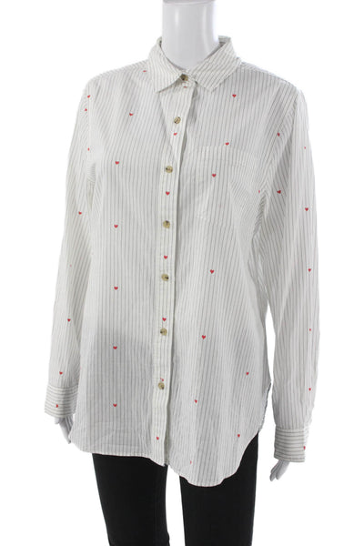 Marine Layer Women Striped Collared Button-Up Long Sleeve White Size S
