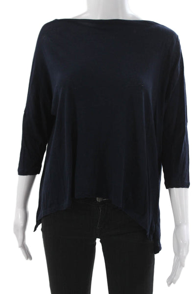 Vince Womens Basic Cotton Boat Neck 3/4 Sleeve T-Shirt Blue Size M