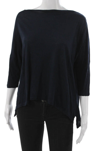 Vince Womens Basic Cotton Boat Neck 3/4 Sleeve T-Shirt Blue Size M