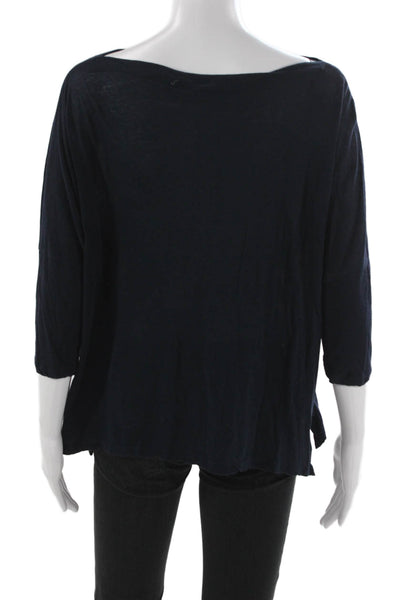 Vince Womens Basic Cotton Boat Neck 3/4 Sleeve T-Shirt Blue Size M