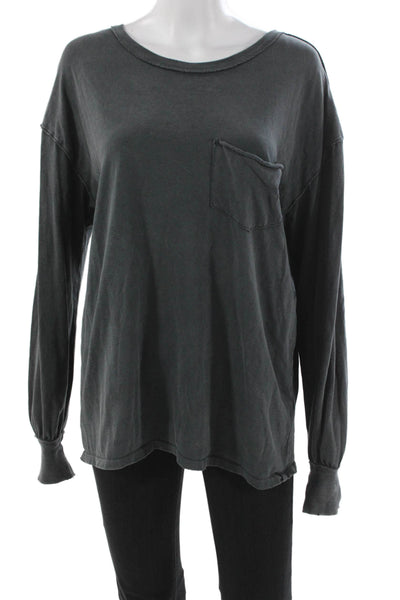 We The Free Women Pullover T-Shirt Gray Cotton Crew Neck Long Sleeve Size S