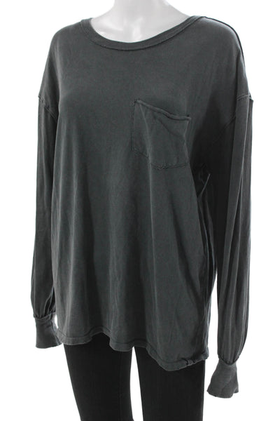 We The Free Women Pullover T-Shirt Gray Cotton Crew Neck Long Sleeve Size S