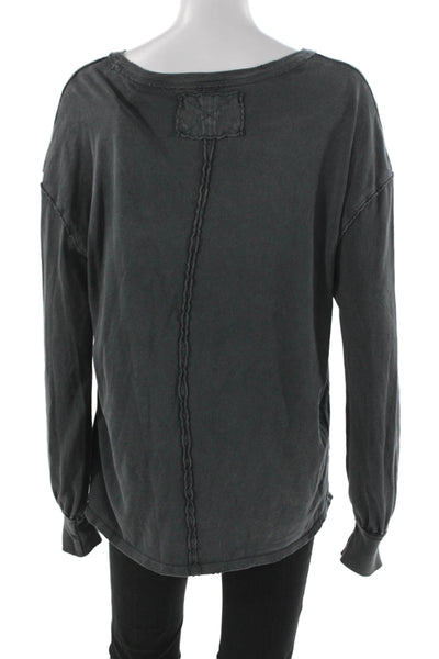 We The Free Women Pullover T-Shirt Gray Cotton Crew Neck Long Sleeve Size S