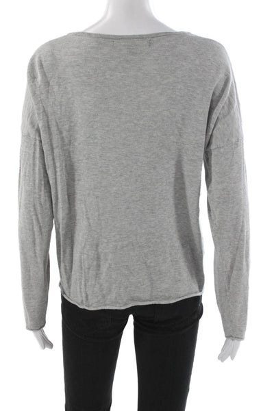 Skull Cashmere Women Gray Boat Neck Long Sleeve Cotton T Shirt Size XS